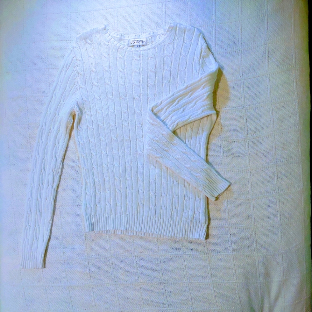 White cable knit sweater